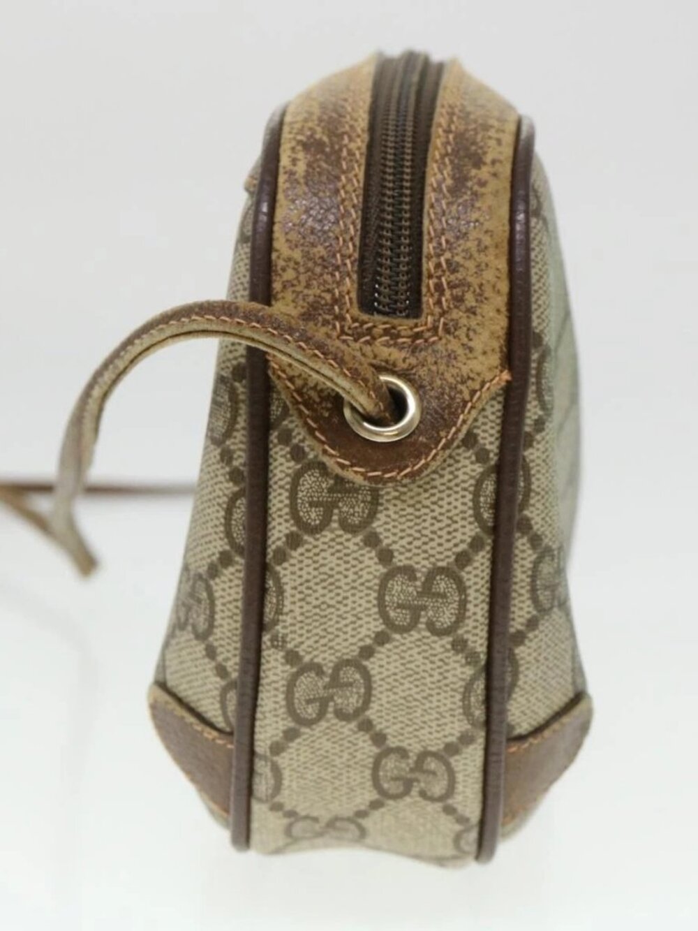 GUCCI Web Sherry Line GG Canvas Shoulder Bag PVC Leather Beige Green Auth rd4502 - Picture 4 of 16